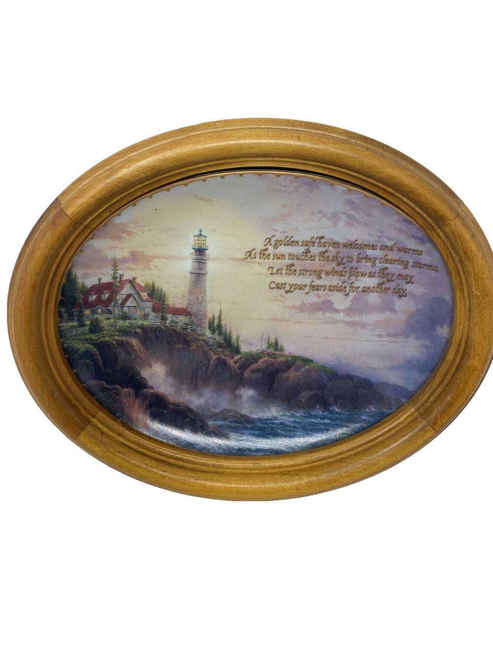 Thomas Kinkade Clearing Storms Framed Plate Guiding Lights Bradford Lighthouse